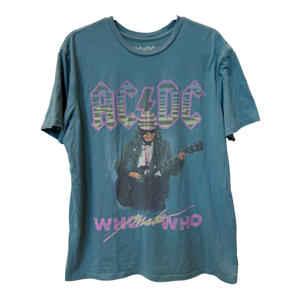 ACDC Who Made Who North American Tour 1986 Graphic T-Shirt Teal XL